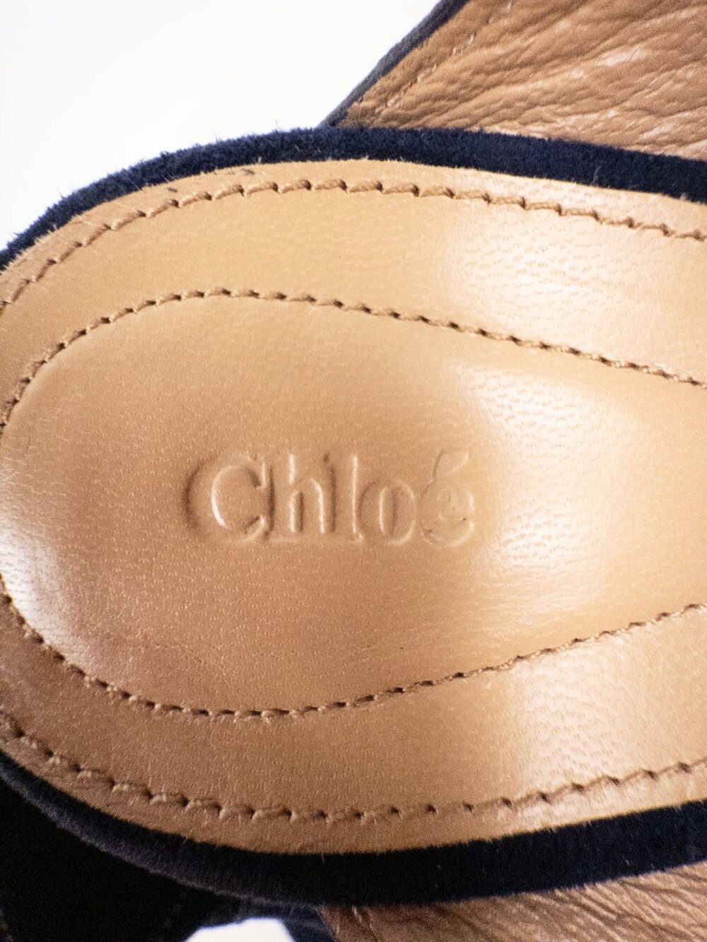 Chloé Nellie Navy Suede Bow Mules Colorblock Heeled Sandals Sz 8 - Picture 9 of 9
